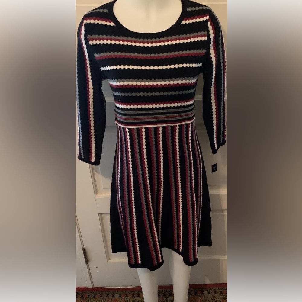 Studio One New York Striped Scoop Neck Knit Dress Women’s SMALL NWT